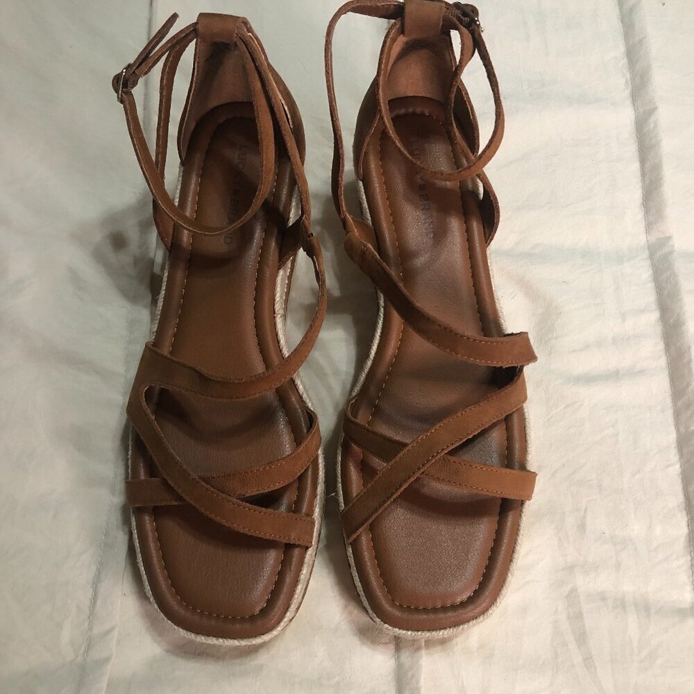 Lucky Brand brand new leather Carolina strappy espadrille wedge sandals 9.5 - Picture 3 of 9